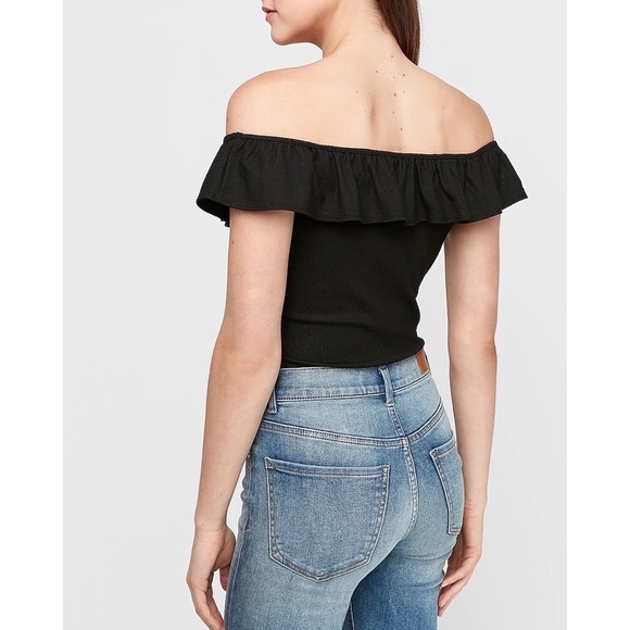 Express Ribbed Ruffle Off The Shoulder Bodysuit - Picture 3 of 3